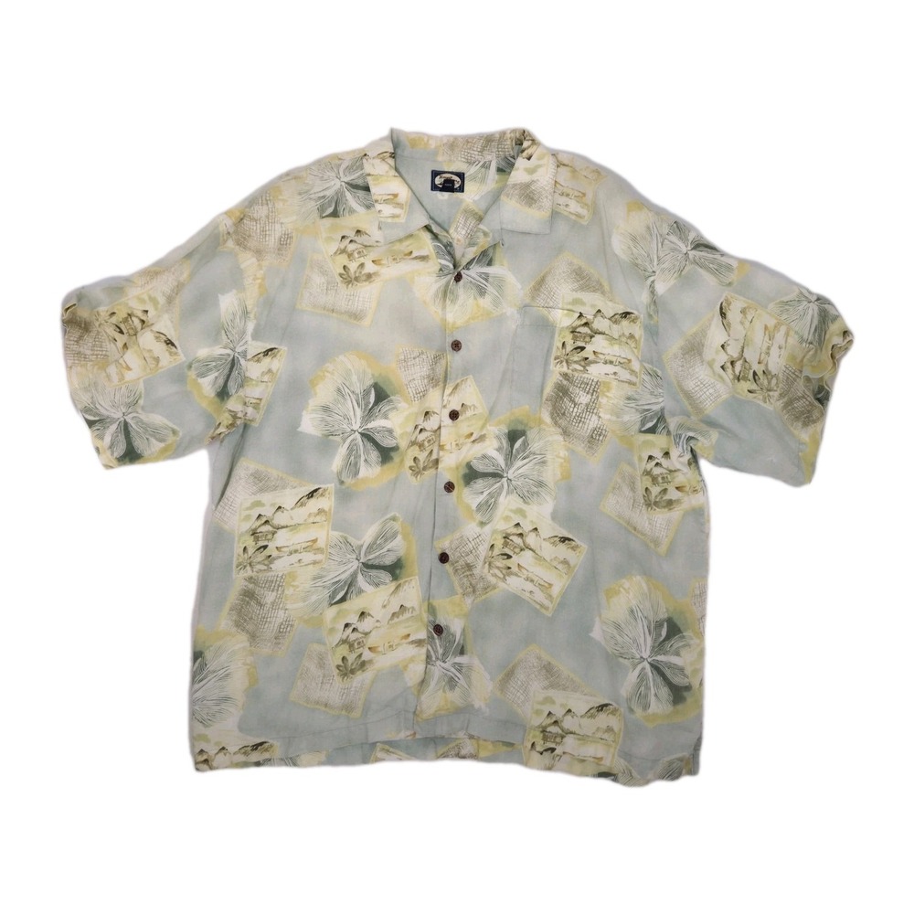 Tommy Bahama Mens 2XL Light Colored Floral Hawaiian Button Up  100% Linen Shirt